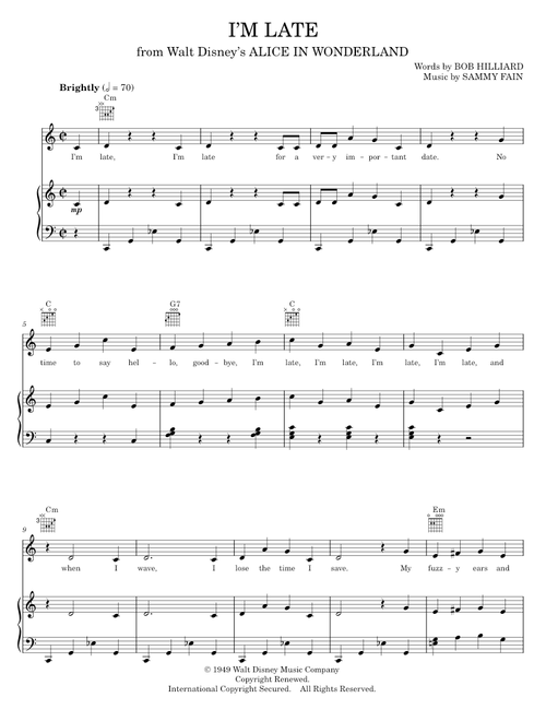 I'm Late - Sammy Fain, Irving Kahal, Pierre Norman (Piano-Vocal-Guitar)