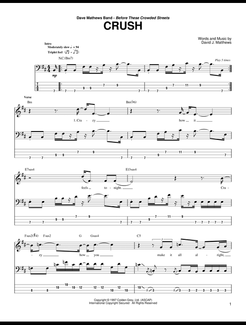 Crush - Dave Matthews Band (Bass Tab)