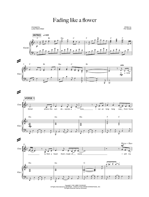 Fading Like A Flower (Every Time You Leave) (Arr. Lukas Mario Maier) - Roxette (Choral, SATB divisi)