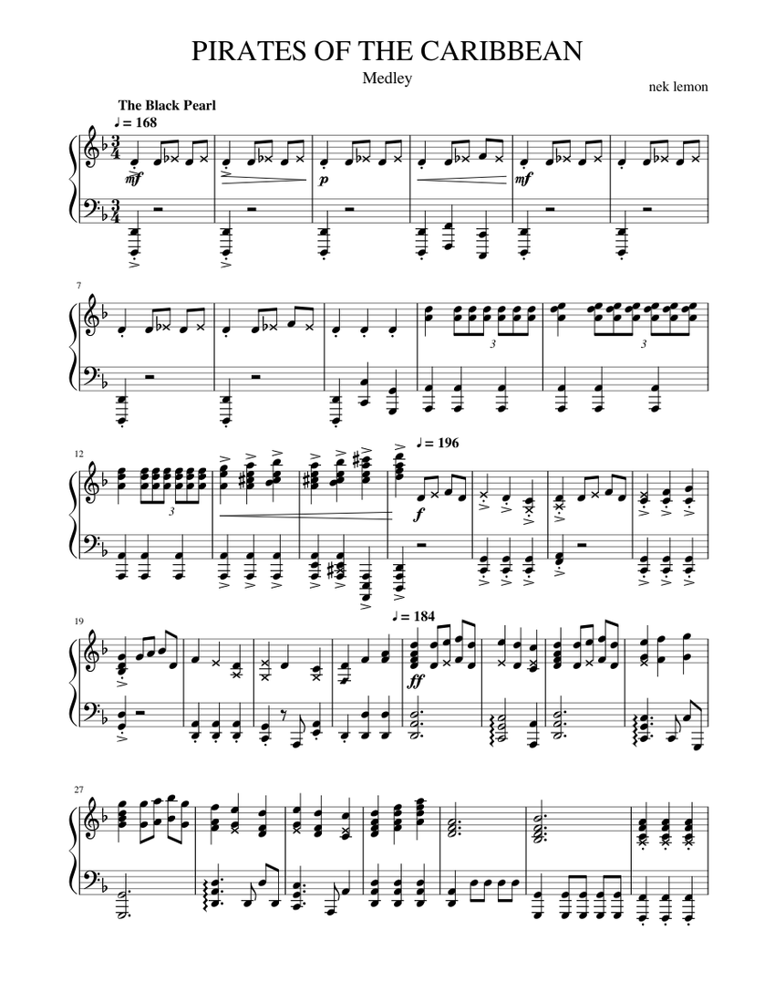 【吹奏楽譜】PIRATES OF THE CARIBBEAN Pirates of the Caribbean Solo Guitar Tab (Short Ver.) Sheet