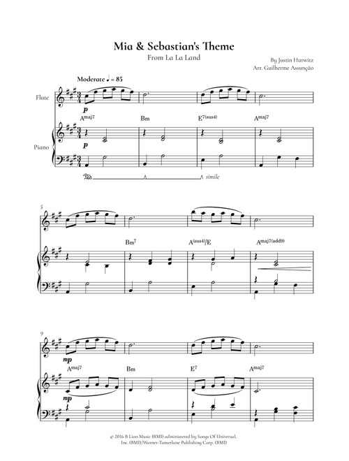 Mia & Sebastian's Theme (Arr. Guilherme Assunção) - Justin Hurwitz (Flute and Piano)