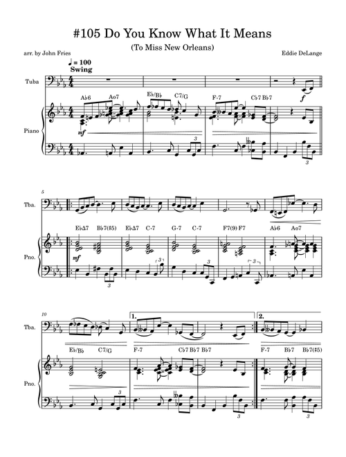 Do You Know What It Means To Miss New Orleans (Arr. John Fries) - Eddie De Lange, Louis Alter (Tuba and Piano)