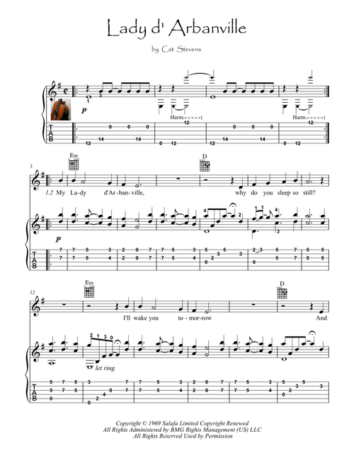 Lady D'arbanville (Arr. PianoSheetNow) - Cat Stevens (Guitar Tab)
