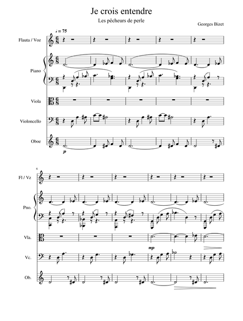 Je Crois Entendre Encore - Bizet - Flauta, Piano, Viola, Cello, Oboé