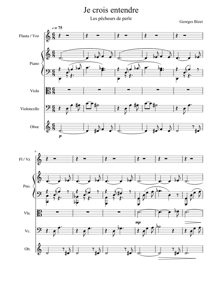 Je Crois Entendre Encore - Bizet - Flauta, Piano, Viola, Cello, Oboé ...