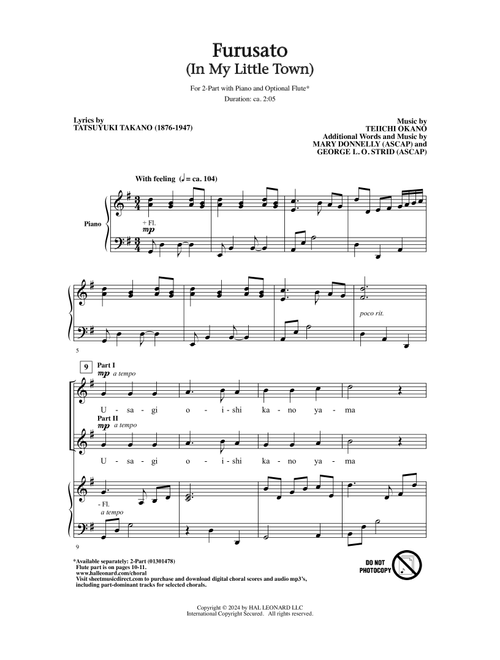Furusato (In My Little Town) - Mary Donnelly & George LO Strid, George LO Strid, Mary Donnelly (Choral, 2-Part)