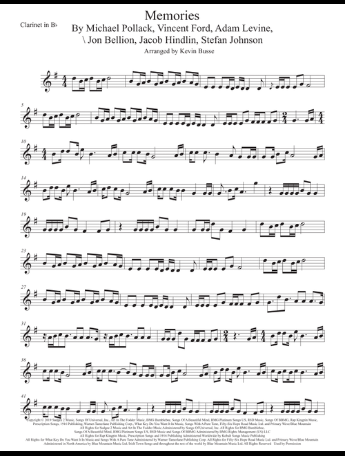 Memories (Arr. Kevin Busse) - Maroon 5 (Clarinet Solo)