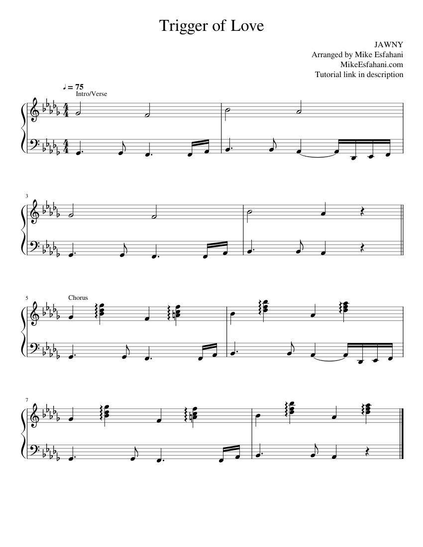 JAWNY - Trigger of Love Sheet Music for Piano (Solo) Easy | MuseScore.com