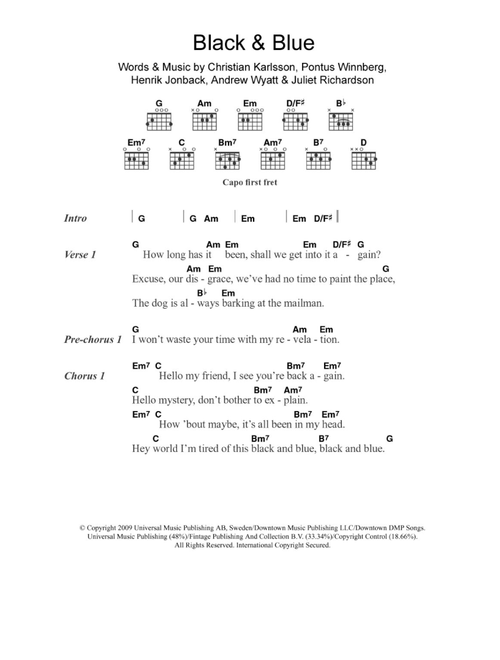 Black & Blue - Miike Snow (Guitar Chords-Lyrics)