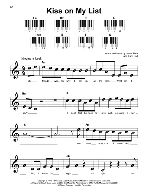 Kiss On My List - Daryl Hall & John Oates (Super Easy Piano)