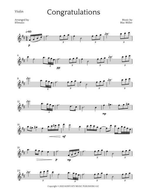 Congratulations (Arr. BTmusic) - Mac Miller (Violin Solo)