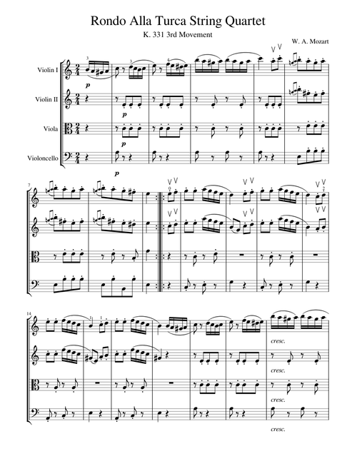 Ronda Alla Turca for String Quartet