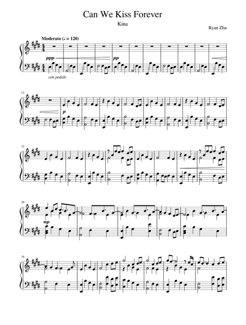 Kina - Can We Kiss Forever (Piano Score)