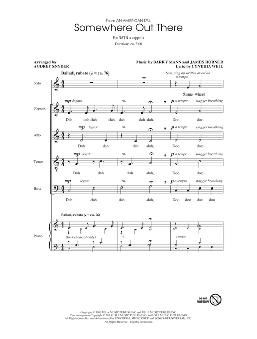 Somewhere Out There (from An American Tail) (arr. Audrey Snyder) - Linda Ronstadt & James Ingram (Choral, SATB)