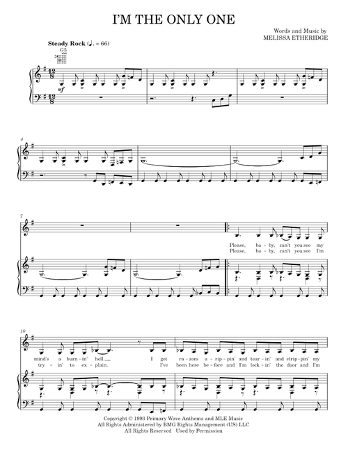 I'm The Only One - Melissa Etheridge (Piano-Vocal-Guitar)