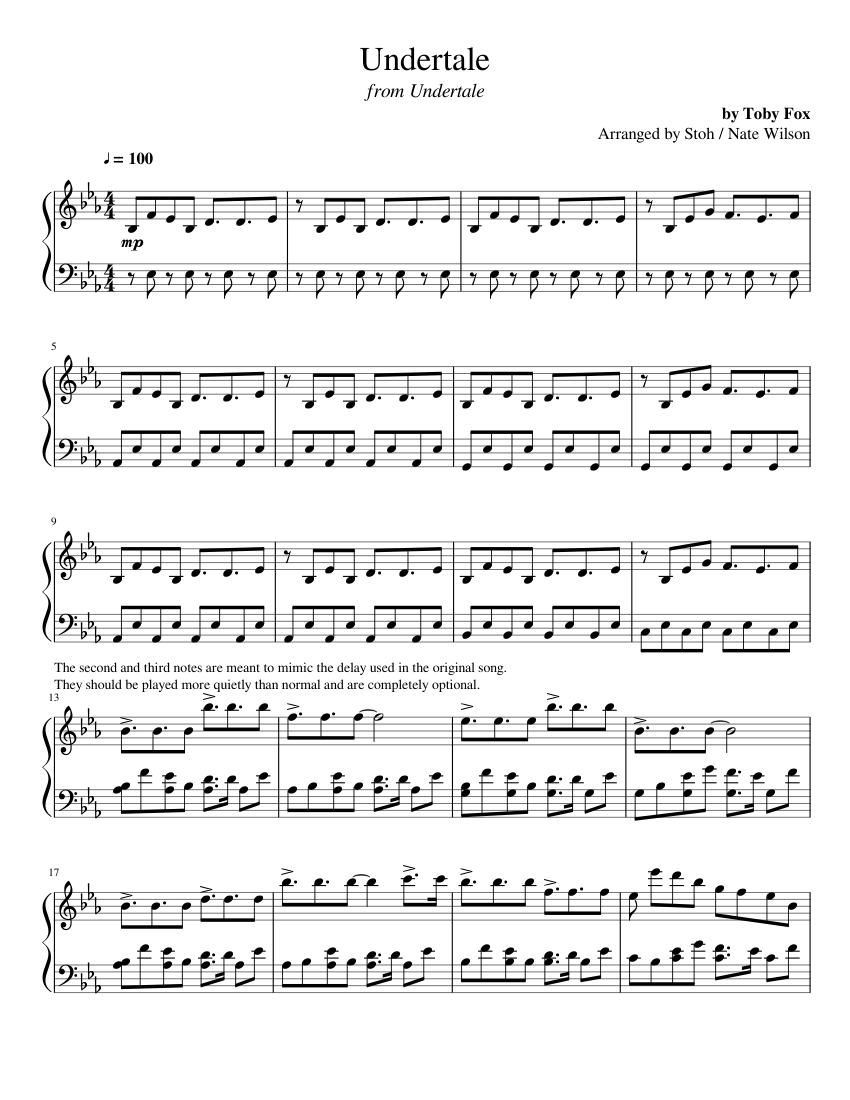 Undertale (main theme from Undertale, for piano) Sheet Music for Piano ...