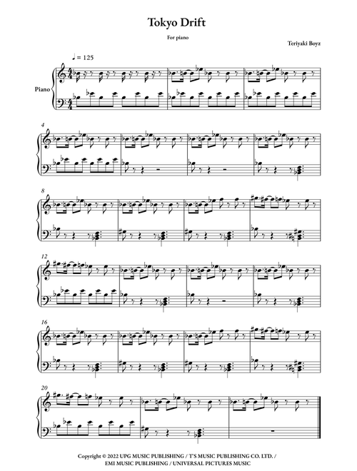 Tokyo Drift (fast And Furious) (Arr. Arthur Ribeiro da Silva) - Teriyaki Boyz (Easy Piano)
