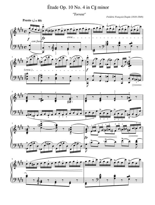 F. Chopin Etude Op.10 No.4 in C♯ minor "Torrent" (With Finger Number),Original Edition,Piano Solo (Arr. poon) - F Chopin (Piano Solo)