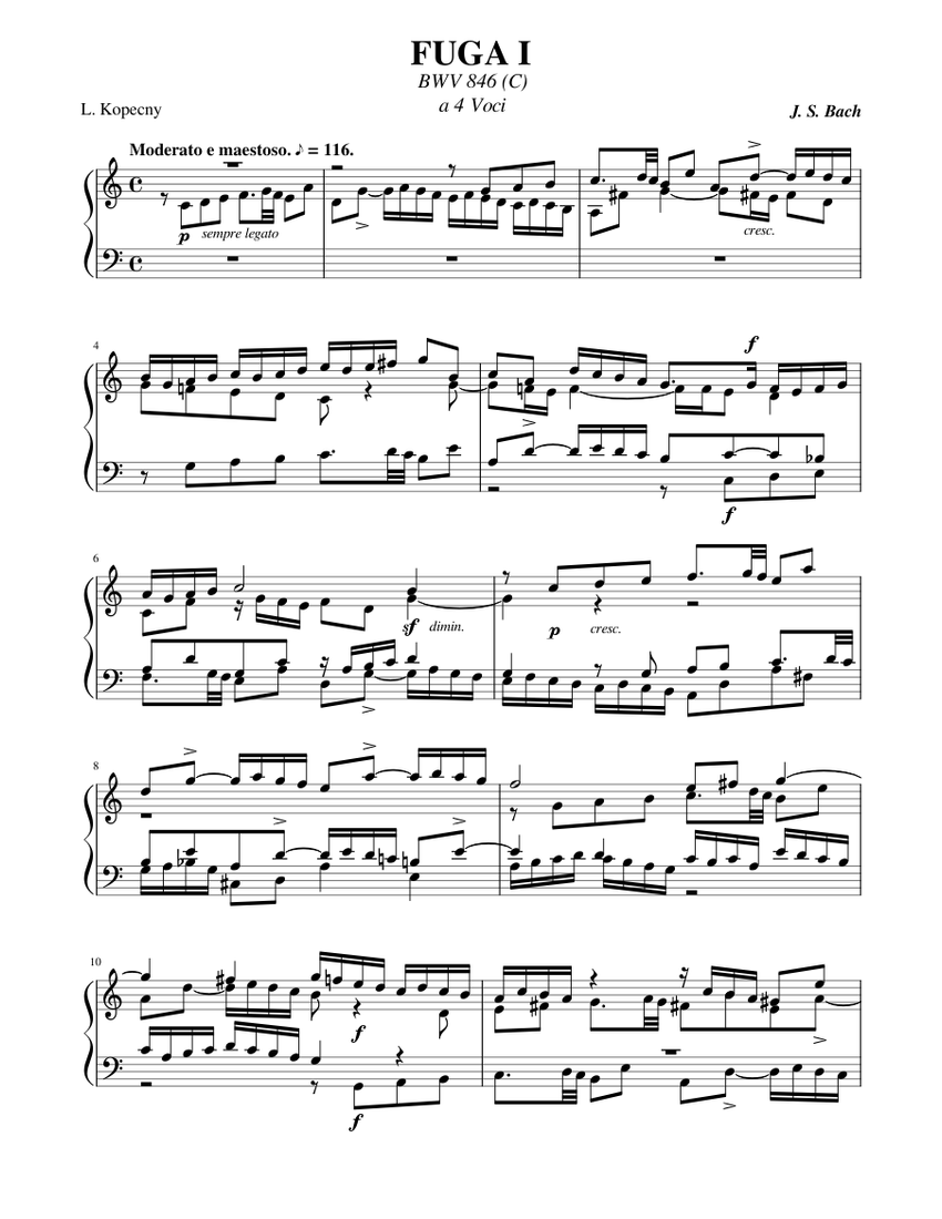J. S. Bach - Fugue in C Major | BWV 846 | WTC 1 (real audio) Sheet
