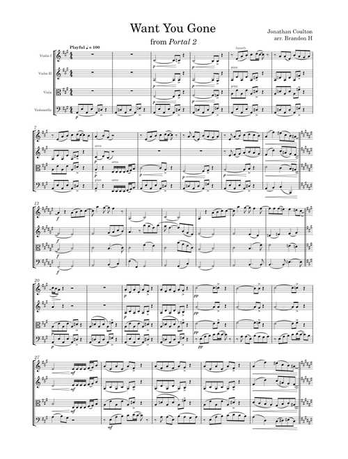 Want you gone – Jonathan Coulton from Portal 2 (String Quartet)
