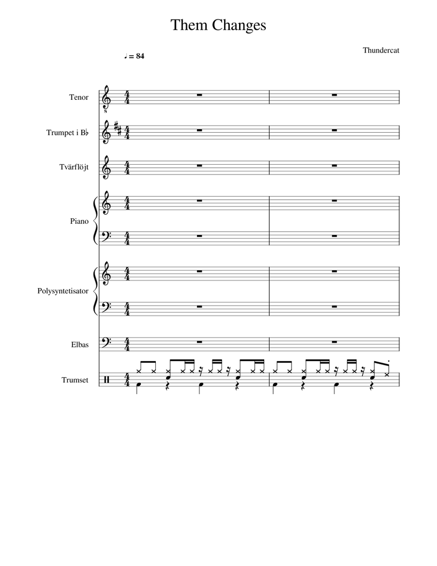 Them Changes Sheet Music for Piano, Tenor, Flute, Trumpet in b
