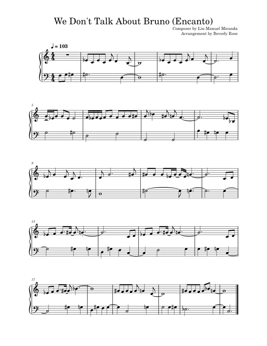 We Don't Talk About Bruno (Encanto) Sheet Music for Piano (Solo) easy ...