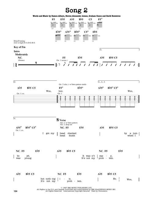 Song 2 - Blur (Guitar Lead Sheet)