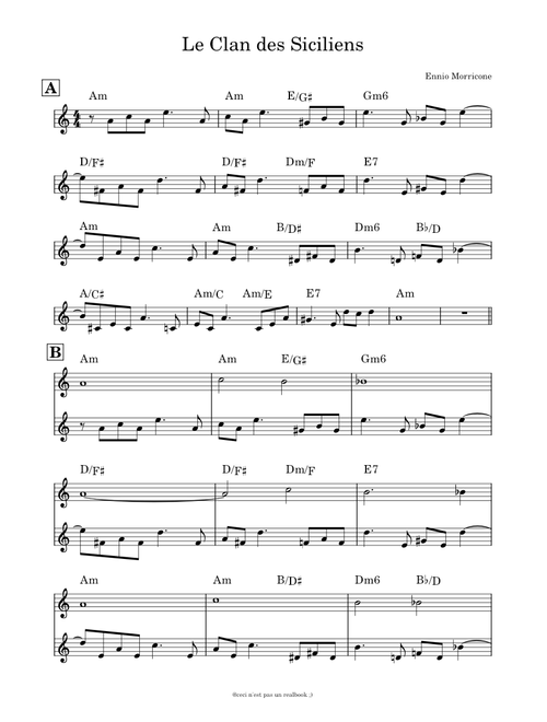 Le Clan Des Siciliens, lead sheet (Ennio Morricone)