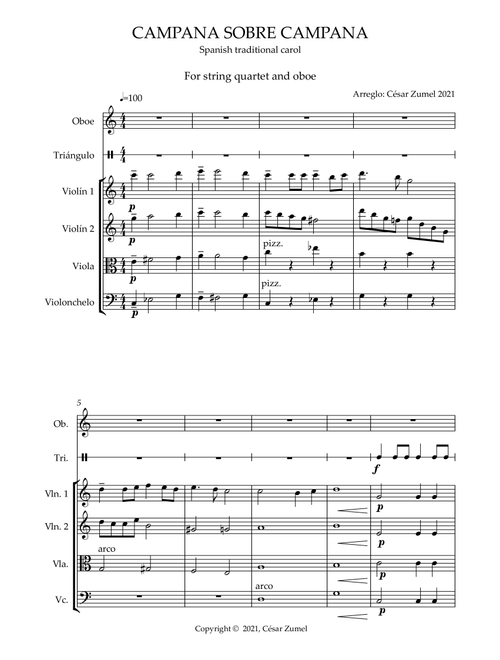 Campana sobre campana (String quartet and oboe) (Arr. César Zumel) - Public domain spanish traditional carol (Chamber Orchestra)
