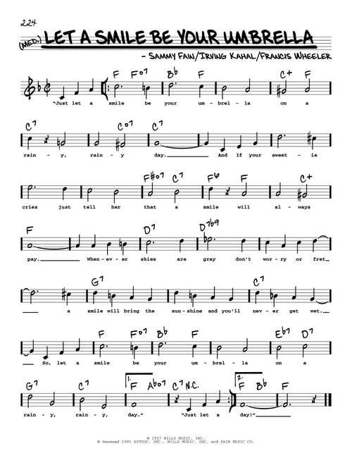 Let A Smile Be Your Umbrella (High Voice) - Sammy Fain, Irving Kahal, Francis Wheeler (Real Book - Melody-Chords-Lyrics)
