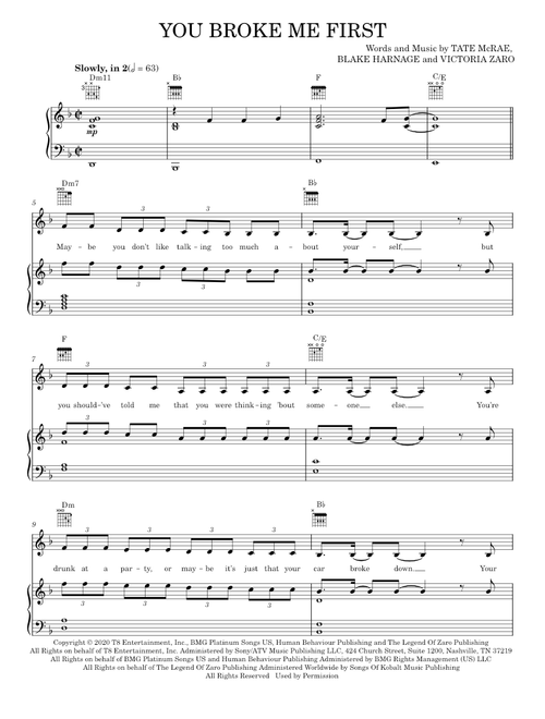 You Broke Me First - Tate McRae (Piano-Vocal-Guitar)