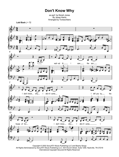Don't Know Why (Arr. Tunescribers) - Jesse Harris (Piano Vocal)