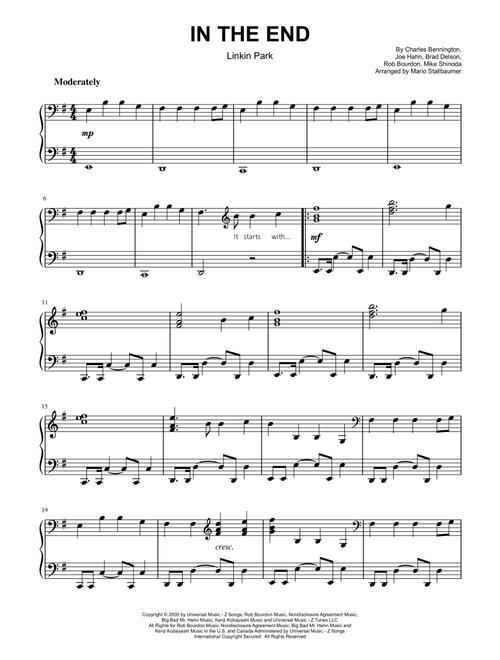 In The End (Arr. Mario Stallbaumer) - Linkin Park (Piano Solo)