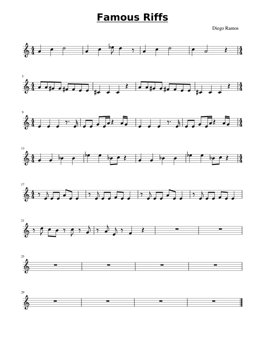 The Who Famous Riffs Notes Famous Riffs Sheet Music for Piano (Solo) easy | MuseScore.com