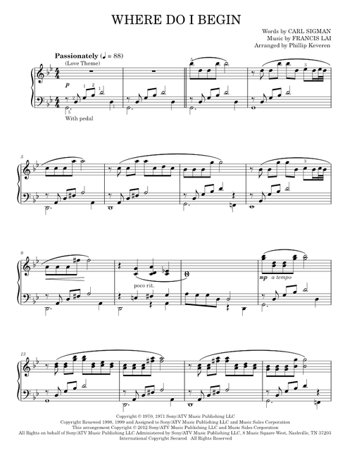 Where Do I Begin (Love Theme) - Andy Williams, Francis Lai (Piano Solo)