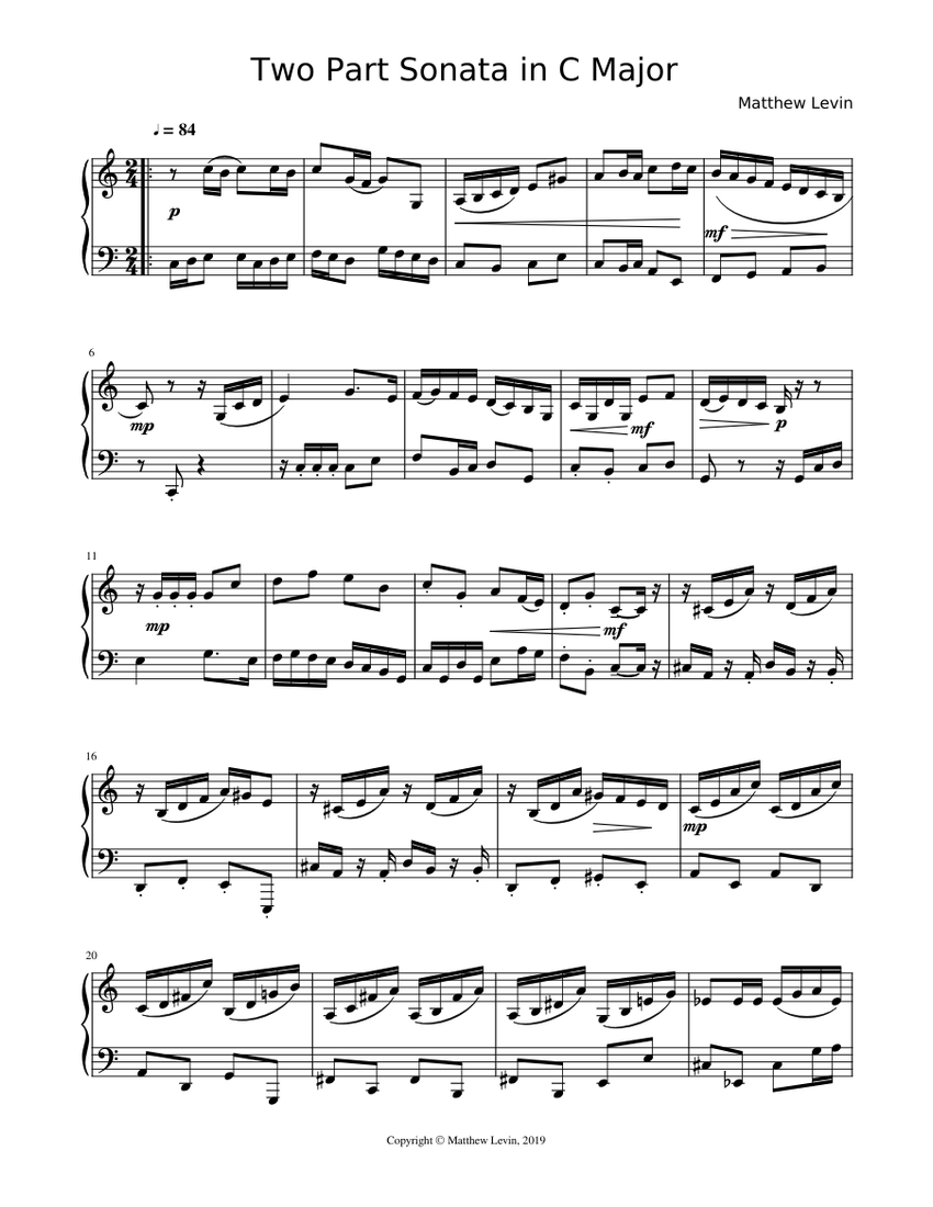 Two Part Sonata in C Major Sheet music for Piano (Solo) | Musescore.com