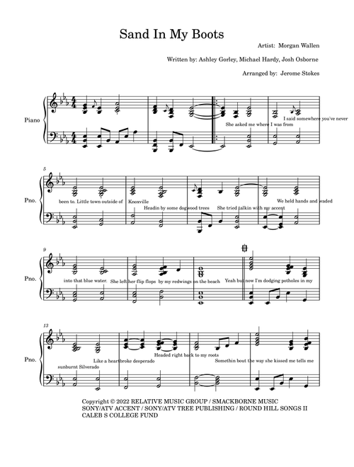 Sand In My Boots (Arr. Jerome Stokes) - Morgan Wallen (Easy Piano)
