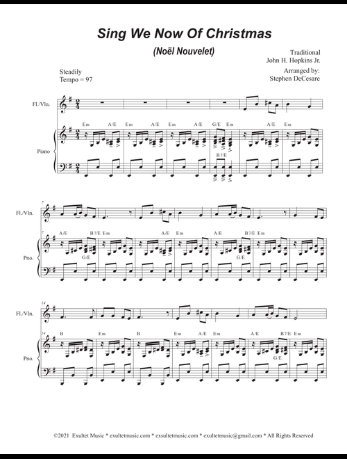 Sing We Now Of Christmas (Noël Nouvelet) (Flute or Violin solo and Piano) (Arr. Stephen DeCesare) - Traditional John H Hopkins Jr (Flute and Piano)