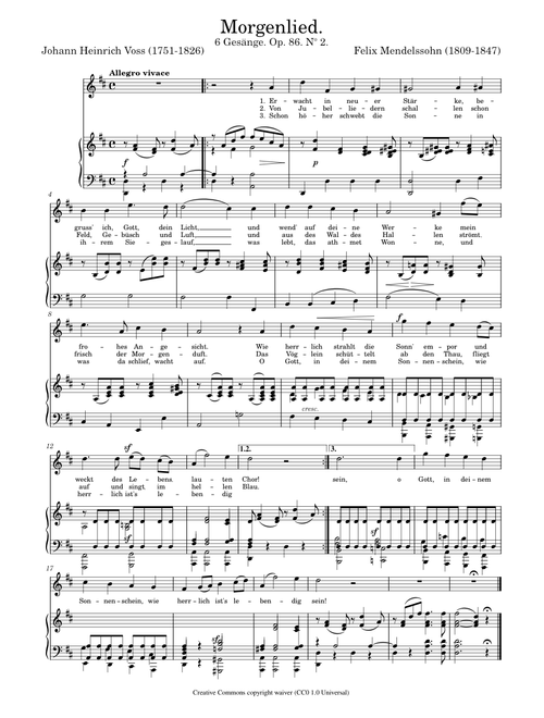 Mendelssohn, Felix  - Morgenlied - Op. 86 No. 2
