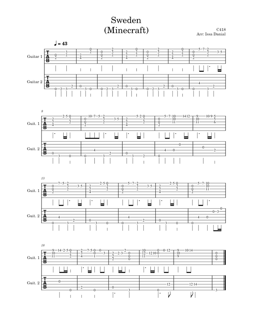 Sweden c418 sweden sheet music for guitar string duet musescore