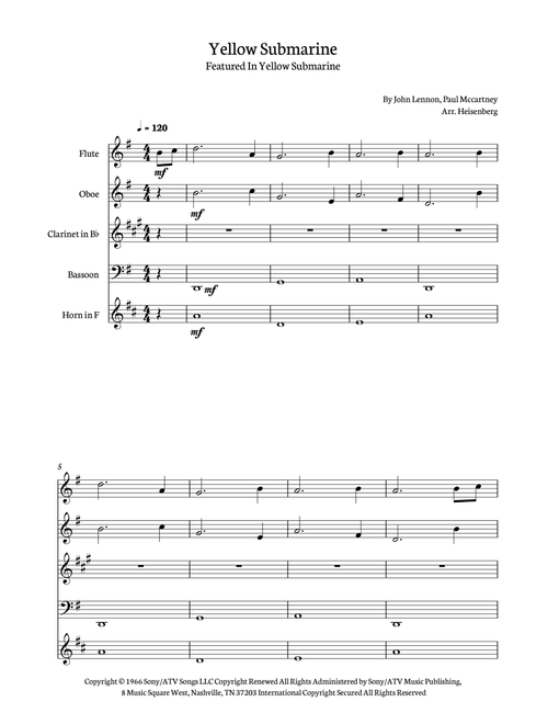 Yellow Submarine (Arr. Heisenberg) - The Beatles (Woodwind Ensemble)