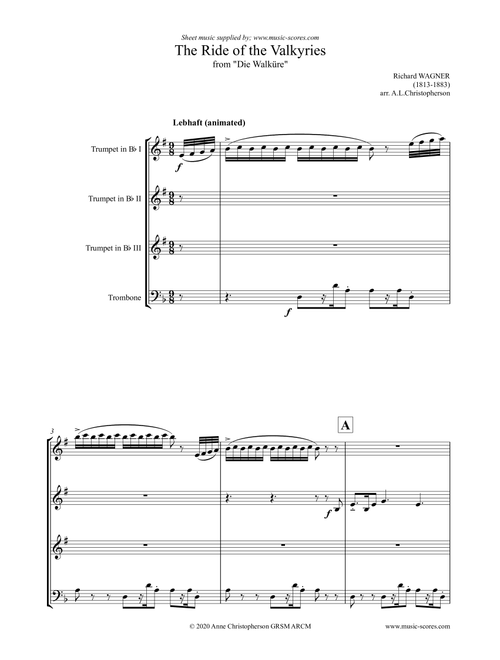 The ride of the Valkyries: Fanfare - 3 Trumpets, Trombone (Arr. Anne Christopherson GRSM ARCM) - Richard Wagner (Brass Ensemble)