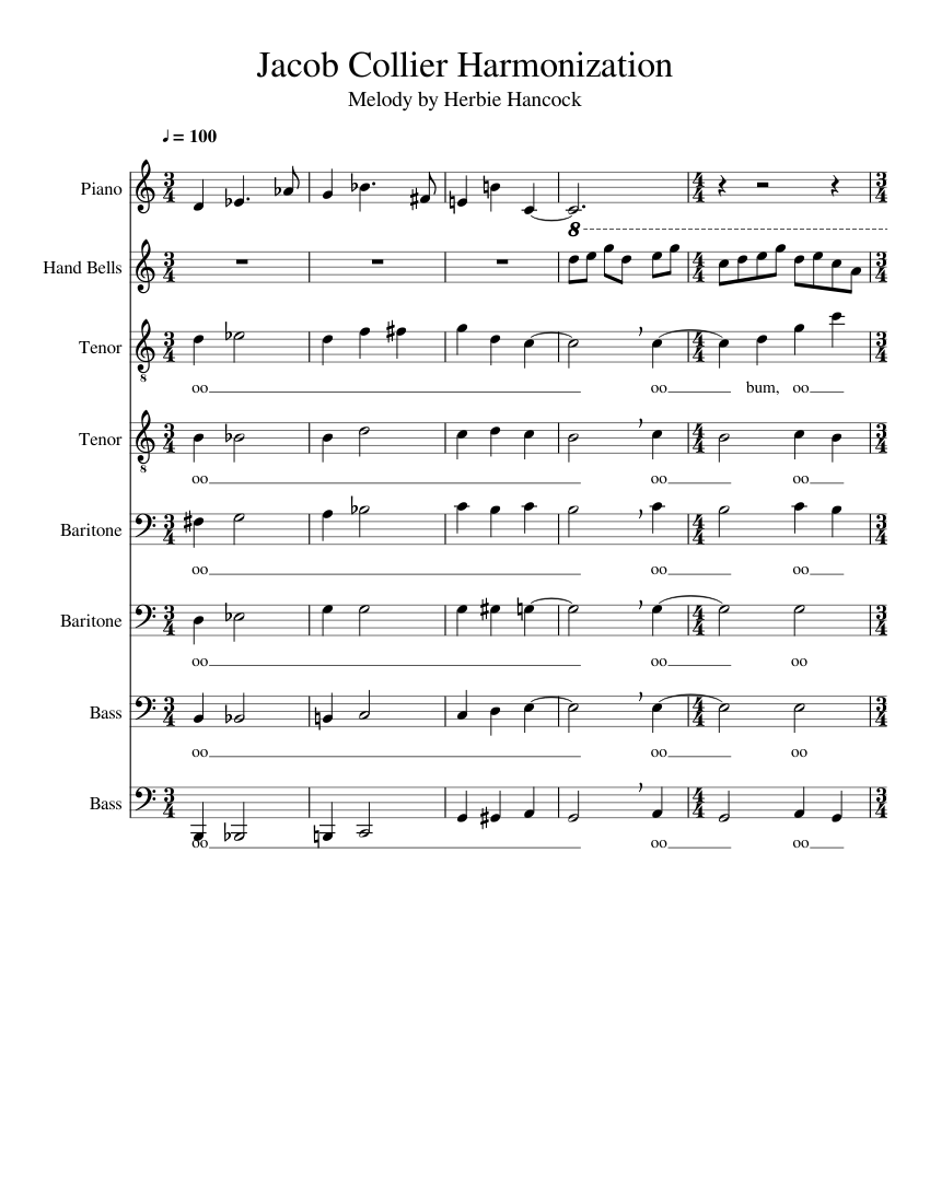 Jacob Collier Harmonization Sheet Music for Piano, Tenor