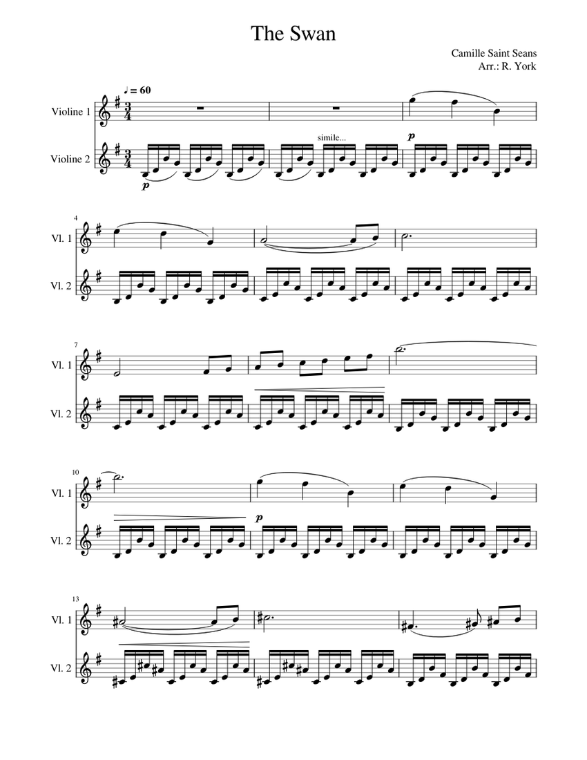 The swan violin and piano sale