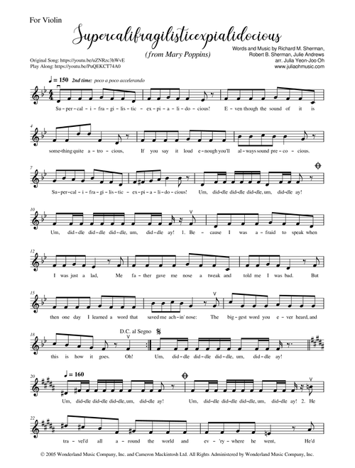 Supercalifragilisticexpialidocious (Arr. JULIA OH MUSIC | Julia Yeon-Joo Oh) - Richard M Sherman, Robert B Sherman (Violin Solo)