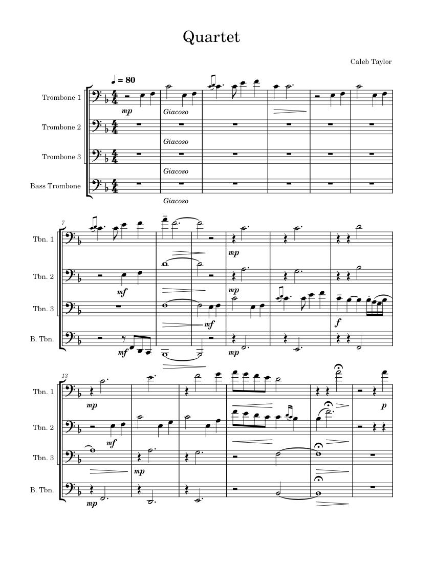 Quartet Sheet Music for Trombone, Trombone bass (Mixed Quartet ...