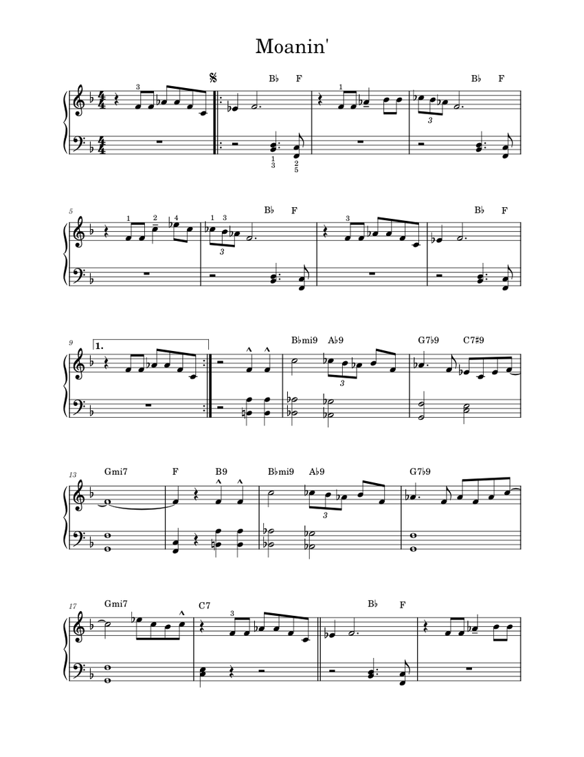 Moanin' Art Blakey and the Jazz Messengers Moanin' Sheet music for
