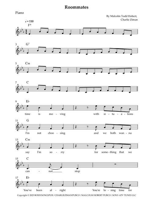 Roommates (Arr. Wesley S. SIlva) - Malcolm Todd Hobert, Charlie Ziman (Piano Solo)