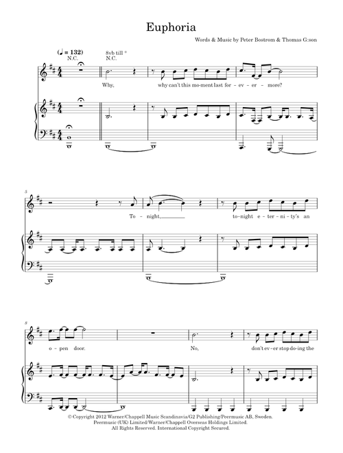 Euphoria - Loreen (Piano-Vocal-Guitar (Piano Accompaniment))