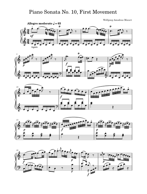 Piano Sonata No. 10 in C Major, KV. 330, First Movement (with modulation) - Wolfgang Amadeus Mozart
